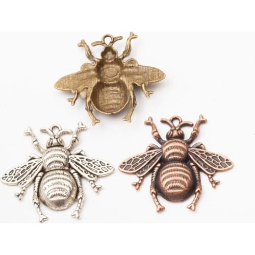 10pcs 25x25mm Fashion Antique Gold Color Antique Bronze Color Antique Silver Color Bee Charms For Jewelry Making