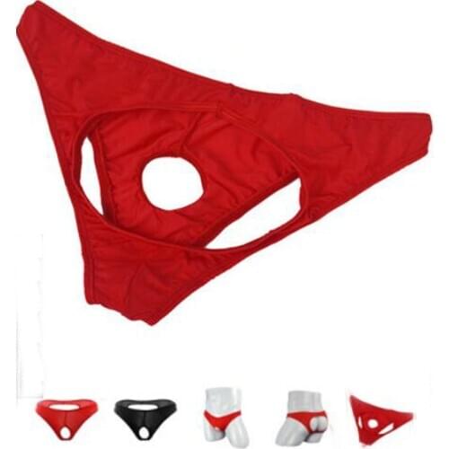 Mens low waist sexy underwear male transparent buttocks hole briefs panties ZJH831S