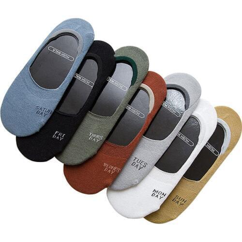 7pairs/lot No Show Socks 2020 Spring Summer New Mens Funny Happy Socks Letter English Week Cotton Male Invisible Socks Sox Meias