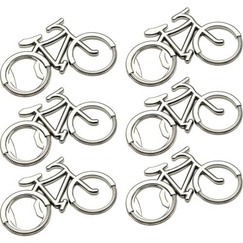 New 6 Pieces Bicycle Bottle Opener,Novelty Metal Bike Shaped Beer Bottle Opener Tools Keychain Key Ring for Men Women,Silver