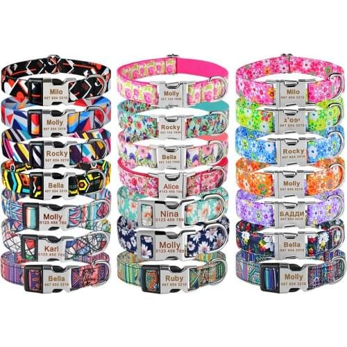 Free Engraved Name ID Tag Adjustable Nylon Custom Dog Collar Personalized Dog Collar Small Large Product Plaid Unisex Dog Collar
