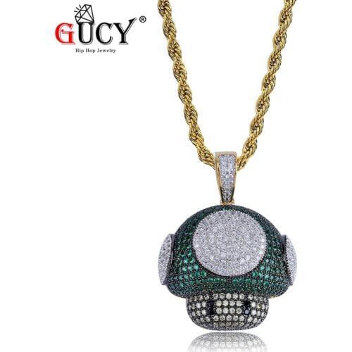 GUCY New Fashion Iced Out Mushroom Necklace & Pendant Copper Bicolor Micro Pave Cubic Zircon Necklace Hip Hop Mens Jewelry Gift