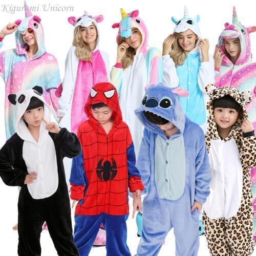 Kigurumi Unicorn Pajamas Adult Animal Stitch Onesie Boys Girls Women Men Couple 2019 Winter Pajama Suit Sleepwear Flannel Pijama