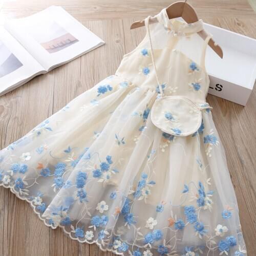 Girls Dress 2020 New Chinese Style Baby Dresses Flower Embroidered Sleeveless Dress With Free Bag Elegant Princess Dress