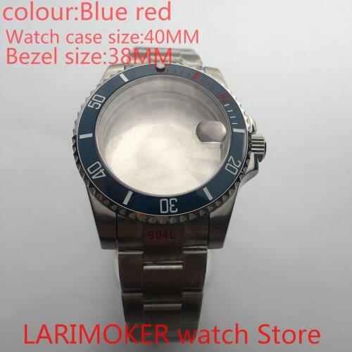 Suitable for NH35 NH36 Miyota 8215 40mm sapphire glass 904L stainless steel case sealed bottom cover, with bezel blue red