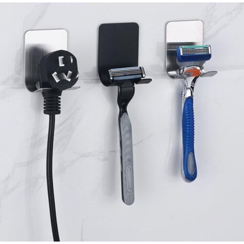 Stainless Steel Shaving Razor Holder Rack Mens Shaver Shelf Stand for Bathroom Shower Kitchen Storage Hook Adhesive Wall Hanger