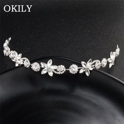 OKILY Elegant Soft Chain Wedding Headpiece Wedding Headband Delicate Rhinestone Hair Band Headdress Accessorie for Women Jewelry