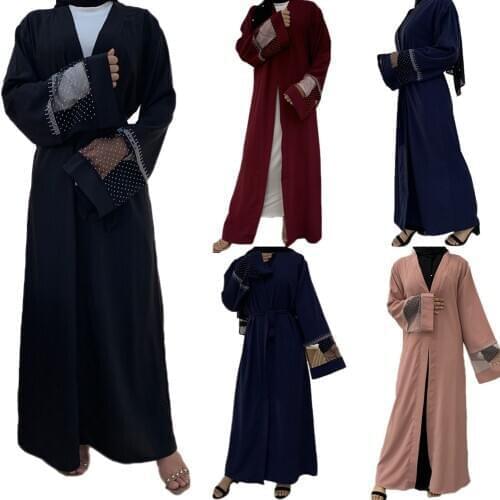 Luxury Dubai Abaya Rhinestone Kimono Jilbab Turkish Kaftan Women Muslim Open Long Maxi Dress Islamic Clothing Morocco Party Gown