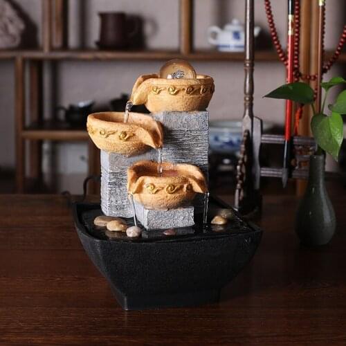 Handmade Home Fountain Air Humidifier Lucky FengShui Waterfall Tabletop Water Fountain With LED Lights for Home Office Decor