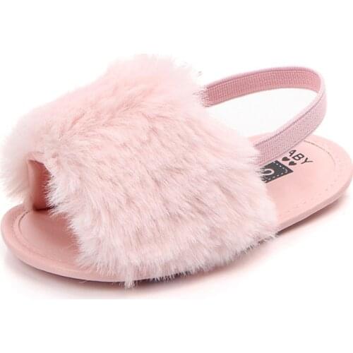 Baby Sandals Hairy Fluffy Breathable Anti-slip Soft Bottom Sandals with Elastic Band for Summer AN88