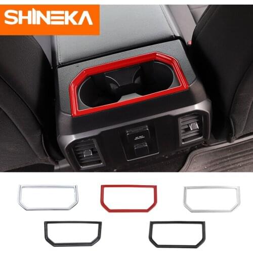 SHINEKA Interior Mouldings ABS Car Interior Armrest Box Cup Holder Decoration Ring Cover Trim Stickers For Ford F150 2016