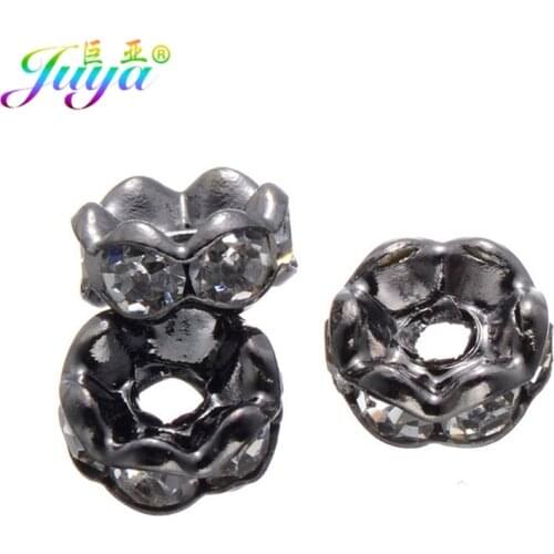 Wholesale Cz Rhinestone Beads Gold/Black 7mm Metal Spacers Accessories For Handmade Needlework Bead Jewelry DIY Making