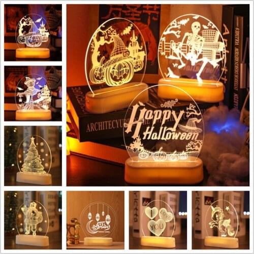 LED Acrylic 3D Night Light Halloween Decoration Aid Moubarak Skeleton Pumpkin Led Lamp Halloween Christmas Party Decoration