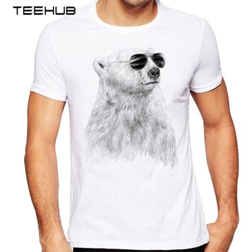 TEEHUB Mens New Fashion Glasses Bear Design Short Sleeve T-Shirt Cool Printed Tops Hipster Tee Shirts