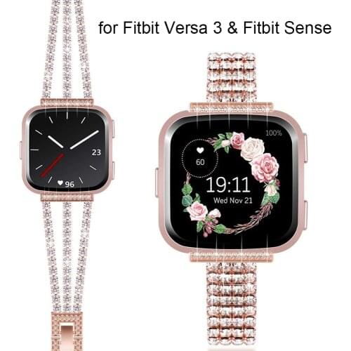 Slim Wristband for Fitbit Sense Bands Dressy Metal Bracelet Bling for Fitbit Versa 2/3/Lite Watchband Jewelry Women Strap Luxury