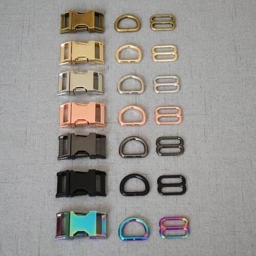 1 set metal buckle adjust buckle D ring/three-piece DIY dog collar accessory 20mm high quality plated buckle 7 colour
