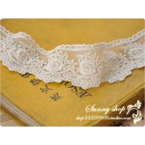 2Yards Width 3.3cm Beige Cotton Embroidered Mesh Lace Garment Lace Trims Trimmings DIY Sewing Accessories