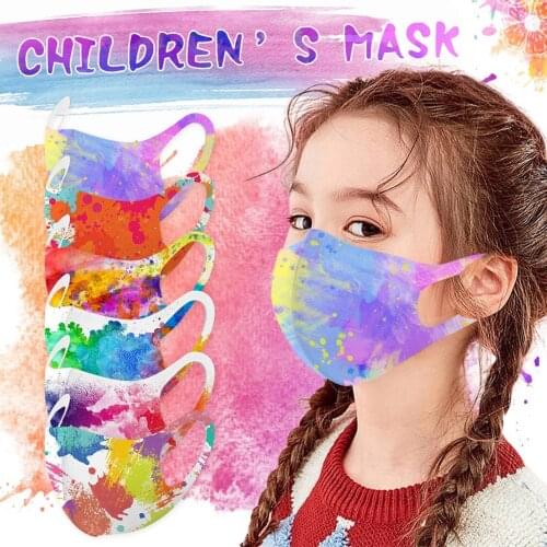 6pc Children Mask Tie-dye Reusable Watercolor Print Facemask Kids Washable Mascarillas Masque Halloween Cosplay Mascherine Masks