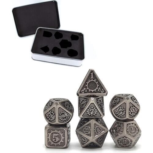 7 PCS Steampunk Style Metal Dice Metallic DND Game D&D Dice with Free Metal Case