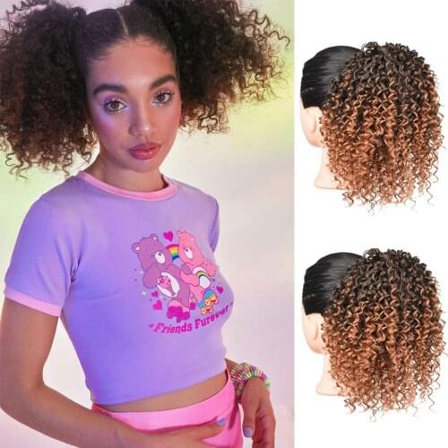 Afro Curly chignon Wig Drawstring Short Afro Kinky PonyTail Clip In on Synthetic Hair Bun Hair Pieces For African American