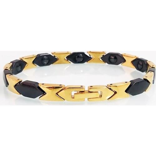 Mens Black Ceramic Gold Plated Stainless Steel Hand Bracelets Womens White Ceramic Health Care Magnetic Wirstband Male Jewelry