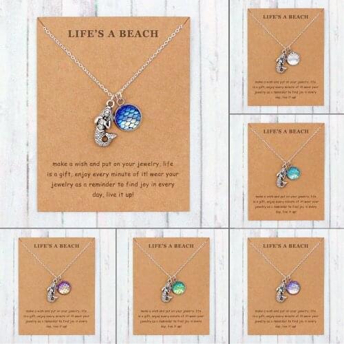 Unicorn Mermaid Necklace Ocean Wave Sea Turtle Starfish Shell Fish Shark Seahorse Sand Dollar Necklace Life is Beach Jewelry