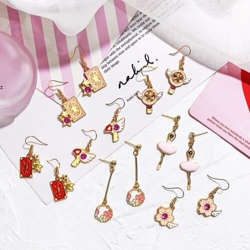Cartoon Enamel Cute magic card fairy Earrings Ear Accessories Cute Five-pointed star Earings For Girl Statement Jewelry