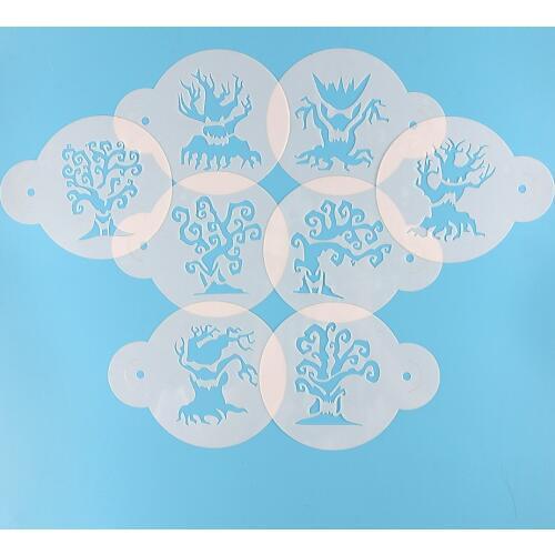 Facemile 8PCS Halloween Stencil Set For Cake Decoration Wizard Ghost Old Tree Cookie Cupcake Stencil Mold Tool Set