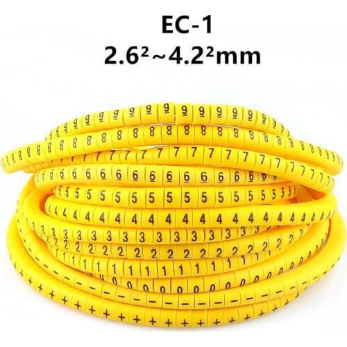 EC-1 Cable Markers Letter 0 to 9 + - X 600PCS (Each50pcs ) for wire diameter 2.6sq .mm~ 4.2 sq.mm Cable Wire Markers