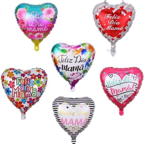 GIHOO 10pcs 18inch Foil Balloons Mother Day Spanish Happy Mother Day Heart Shape Helium Golbos For Mothers Day Gift Decoration
