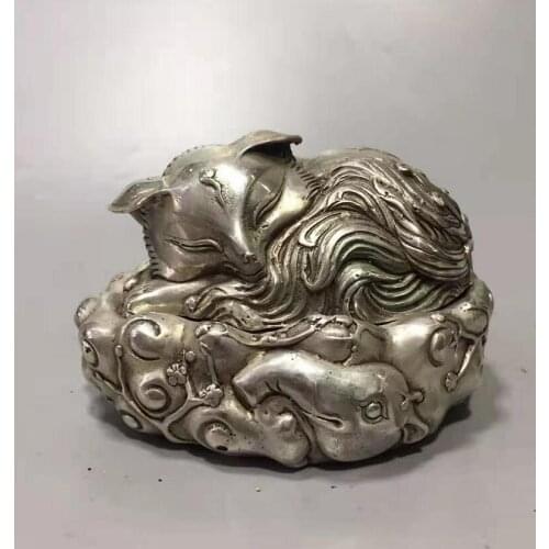 Chinese White copper fox Aroma stove crafts statue