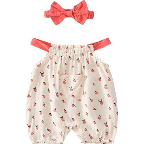 Newborn Baby Clothes Girl Summer New Casual Baby Short Sleeve Cotton Rompers Head Band Fruits Print Toddler Princess Jumpsuits