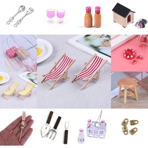 Dollhouse Miniture Beach Chair Broom Milk Juice Drink Coffee For Dollhouse Furniture Toy Doll House Decoration Accessories