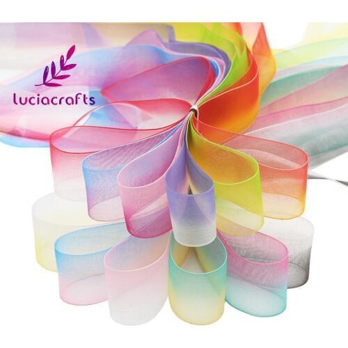 Lucia crafts 10yards 25mm Gradient Organza Ribbons For Wedding DIY Gift Wrapping Handmade Accessories P0201