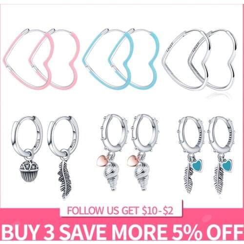 2020 Summer New Sterling Silver 925 Earring Heart and Conch Shell Earrings fit Original Bracelets Women DIY Jewelry