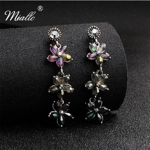 Miallo 2019 Newest Fashion Flowers Women Earrings Crystal Drop Earrings for Party