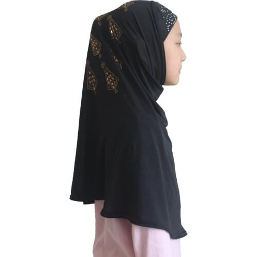 Muslim Girls Hijab Islamic Scarf Shawls Soft Stretch Material for 7 to 14 years old Girls with Beauty Diamond Nice Pattern