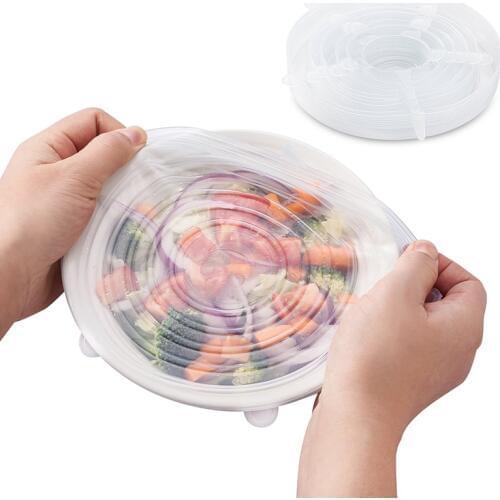 Reusable Silicone Stretch Lids Set of 6 and Silicone Food Storage Bags