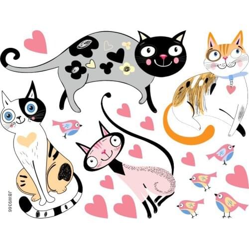 Cute Cats Cartoon Animal Wall Stickers Creative Cat Refrigerator Sticker PVC Wall Decals Home Decor for Kids Room Decoration