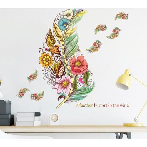 Colorful Feathers Wall sticker Home Decorations Childrens Room Mural Wall Decor For DIY TV Background Stickers Art Decorative