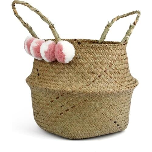 New Flower Pot Storage Basket Rattan Straw Basket Wicker Seagrasss Folding Laundry Flower Vase Garden Hanging Basket Wedding