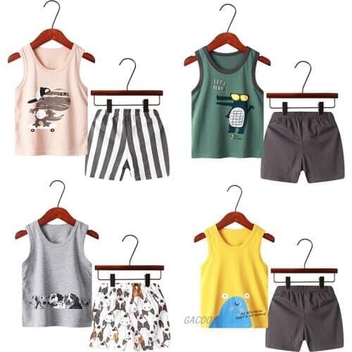 Boys Clothes Children Pajamas Boys Girls Clothes Set Sleepwear Toddler Sleepwear Cartoon Summer Pyjamas Vest+Shorts Pajamas Suit