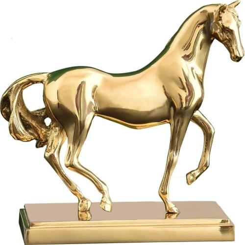 Creative Home Golden Copper Horse Decor Abstract Metal Horse Success Decor Figurine Decorative Metal Statue Best Xmas Gift