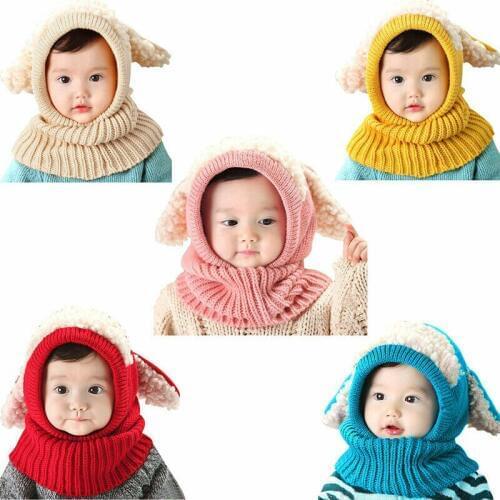 2020 Autumn Winter Warm Baby Kids Boy Girl Newest Style Cute ears Knitted Hat Hooded Scarf Knit Wool Cap Five Colors