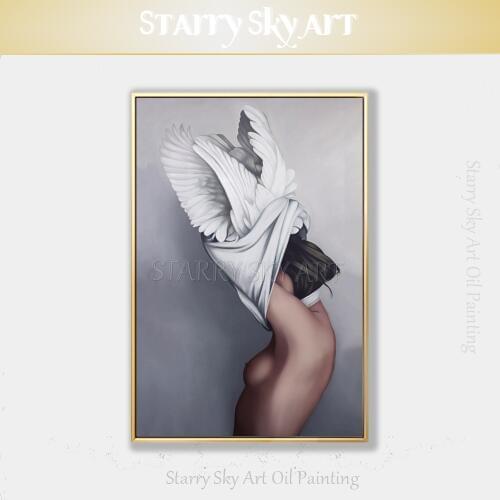 Excellent Artist Hand-painted High Quality Beautiful Wall Art Angel Undress Oil Painting on Canvas Sexy Angel Girl Oil Painting