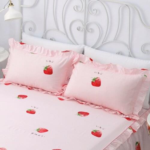 A pair 48x74cm Ruffle Pillowcase Cute strawberry girly style pillow covers Pillow Cases cushion cases Bedding set bedroom Decor