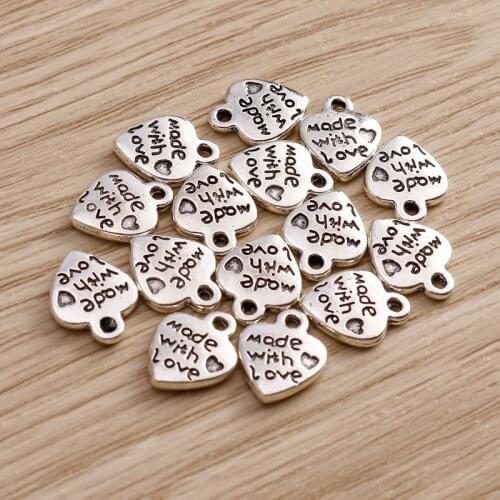 30pcs 10*12mm Silver Color Heart Charms Jewelry DIY Letter Love Charms Pendants Fit Necklaces Earrings Handmade Findings Making