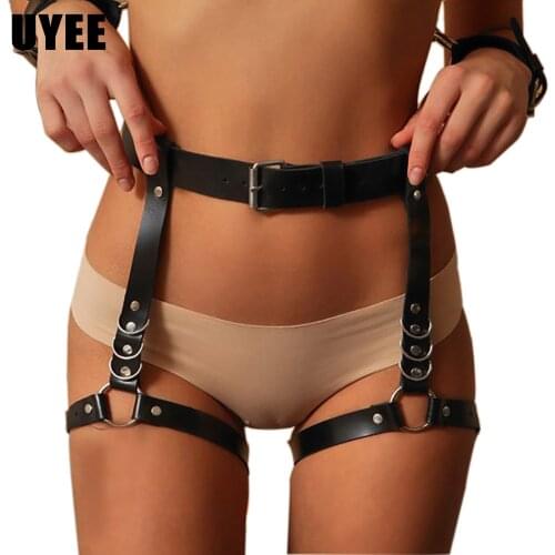 UYEE Sexy Harajuku Leather Harness Punk Gothic Bow Garter Belt Leg Ring Stocking Suspenders Straps Detachable Leg Harness LP-056