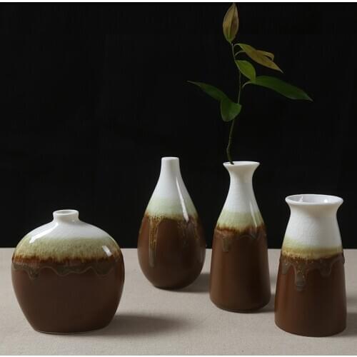 The flow of glazed ceramic vase decorated small vase set decoration of modern Chinese small fresh flower brown glaze Office