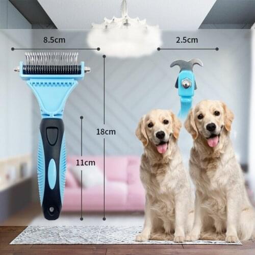 Hair Removal Comb For Dogs Cat Products Fur Trimming Grooming Shedding Double Sided Brush Grooming Tool For Matted Long Hair Cut